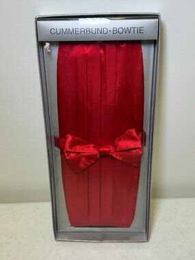 Fratello Red Cummerbund Bowtie Set Satin Shiny Tuxedo Wedding Prom Formal